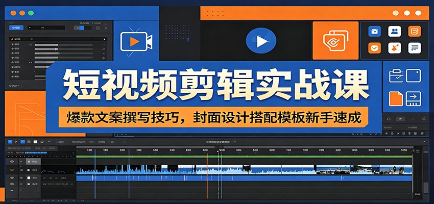 短视频剪辑实战课：爆款文案撰写技巧，封面设计搭配模板新手速成-天梦资源网