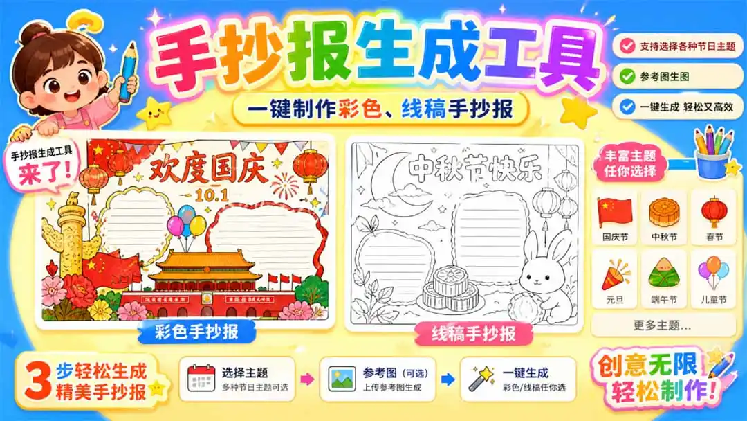 手抄报批量生成工具来了，完全免费，告别豆包生图，这个高清无水印-天梦资源网