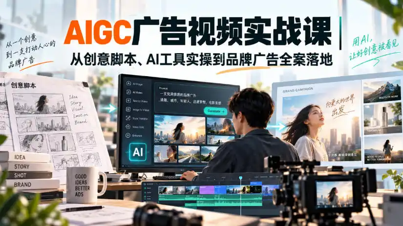 AIGC广告视频实战课｜从创意脚本、AI工具实操到品牌广告全案落地-天梦资源网