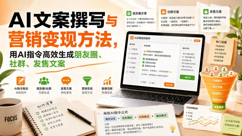 AI文案撰写与营销变现方法，用AI指令高效生成朋友圈、社群、发售文案-天梦资源网