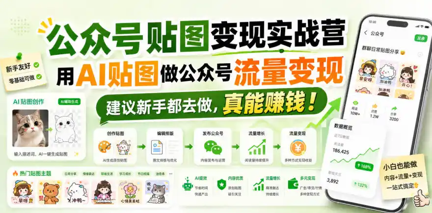 公众号贴图变现实战营，用AI贴图做公众号流量变现，建议新手都去做，真能賺钱！-天梦资源网