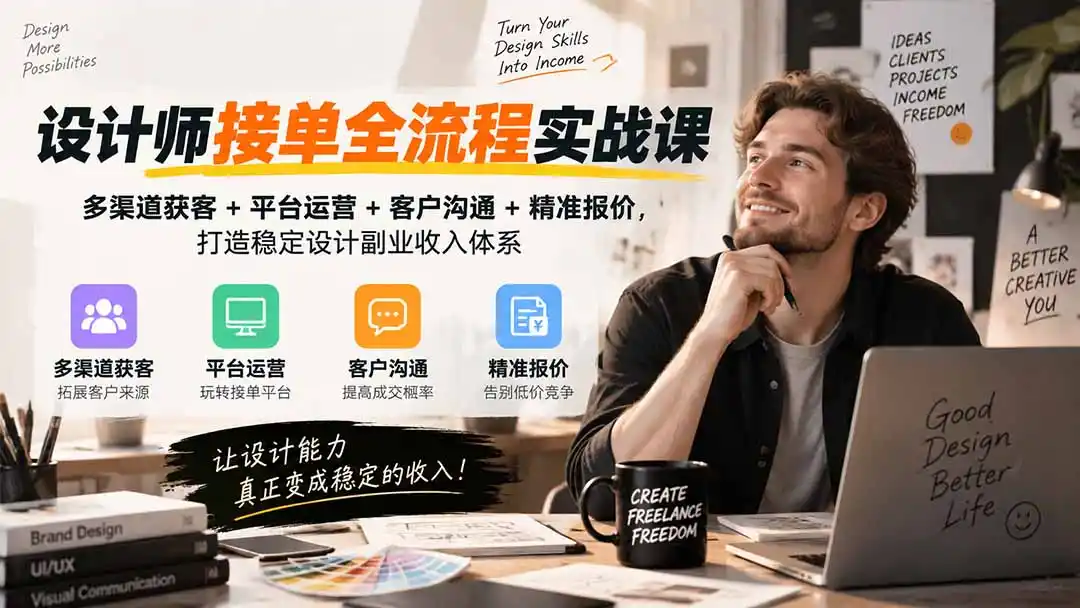 设计师接单全流程实战课-无水印｜多渠道获客+平台运营+客户沟通+精准报价，打造稳定设计副业收入体系-天梦资源网
