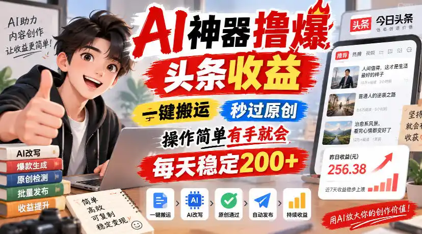 AI神器撸爆头条收益，一键搬运，秒过原创，操作简单有手就会，每天稳定200+【揭秘】-天梦资源网