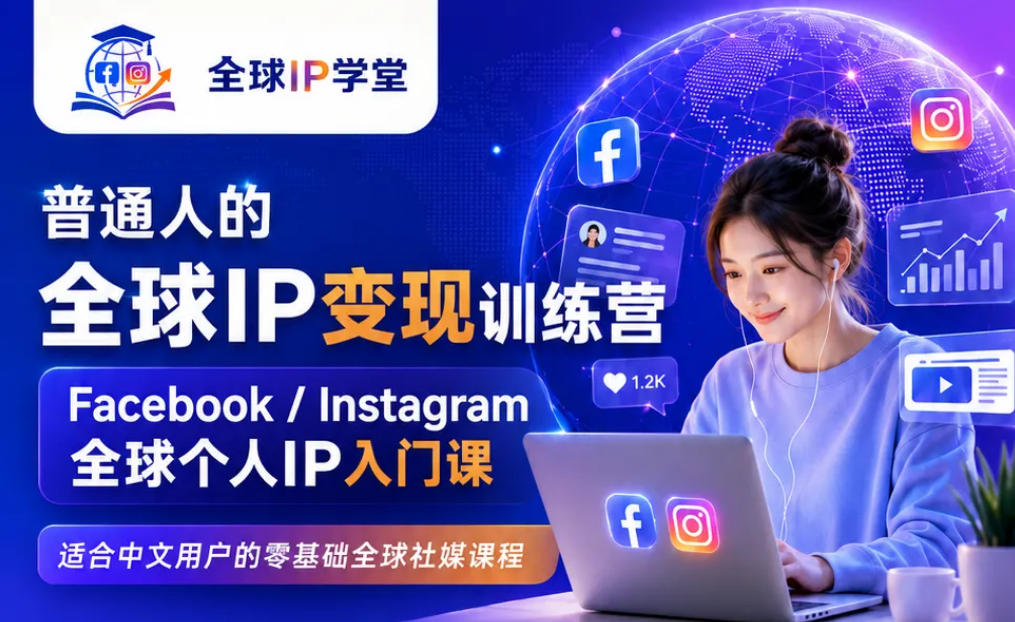 普通人的全球IP变现训练营，Facebook/Instagram全球个人IP入门课，零基础全球社媒课程-天梦资源网