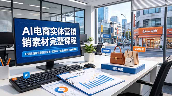 AI电商实体营销素材完整课程，AI创意短片完美复刻实景，实体店一键生成宣传引流短视频-天梦资源网