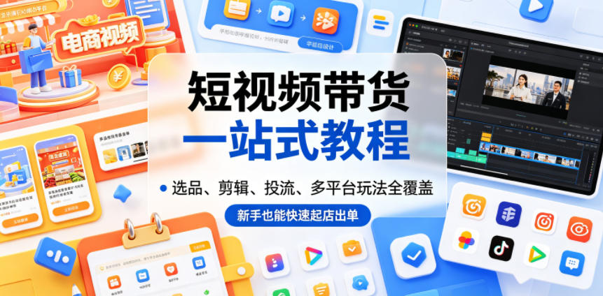 短视频带货一站式教程，选品、剪辑、投流、多平台玩法全覆盖，新手也能快速起店出单-天梦资源网