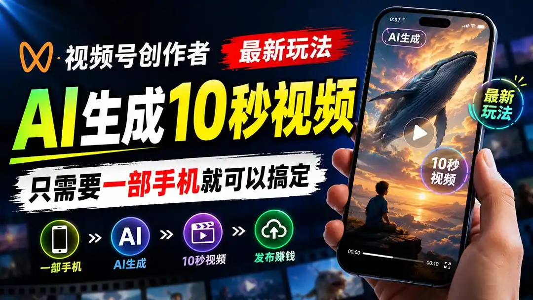视频号创作者最新玩法，AI生成10秒视频，只需要一部手机就可以搞定-天梦资源网
