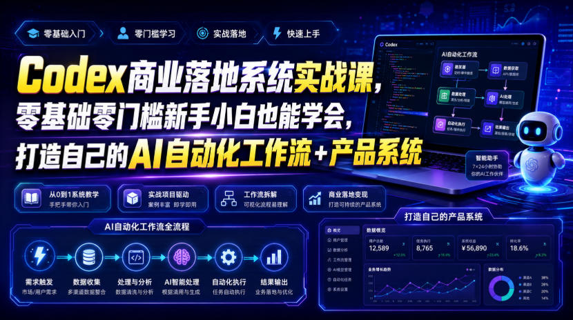 Codex商业落地系统实战课，零基础零门槛新手小白也能学会，打造自己的AI自动化工作流+产品系统-天梦资源网