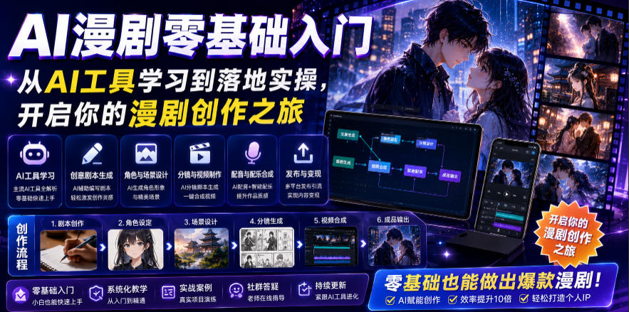 AI漫剧零基础入门，从AI工具学习到落地实操，开启你的漫剧创作之旅-天梦资源网