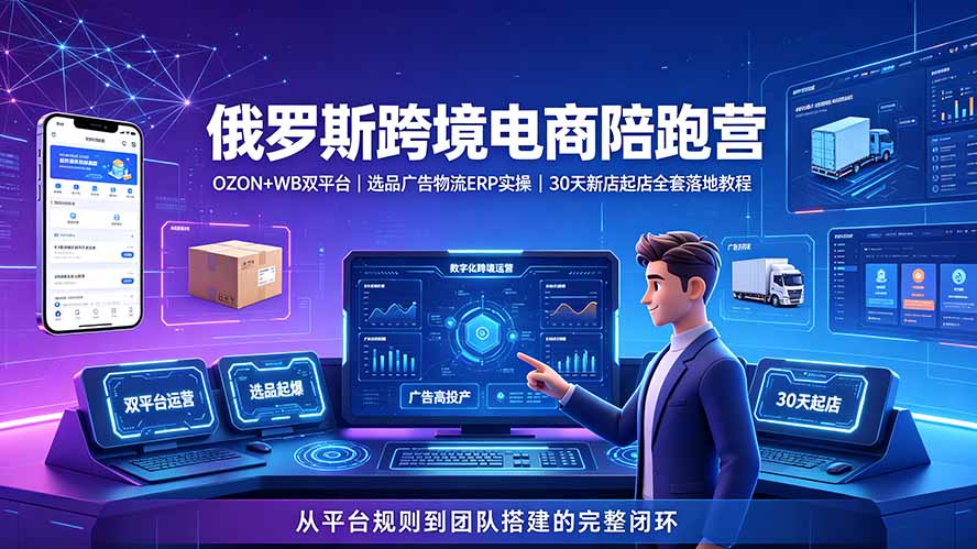 2026俄罗斯跨境电商陪跑营：OZON+WB双平台｜选品广告物流ERP实操｜30天新店起店全套落地教程-天梦资源网