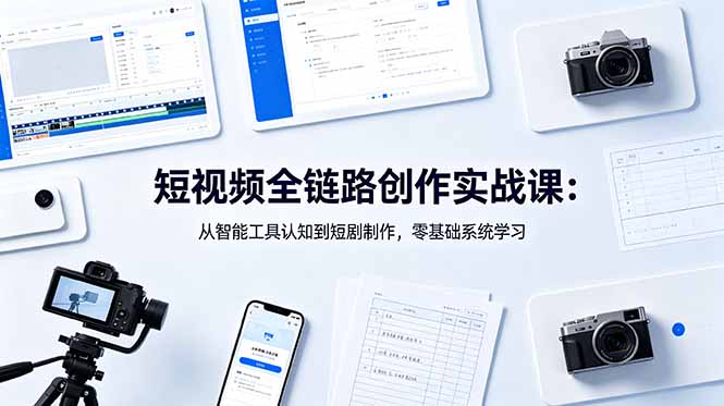 短视频全链路创作实战课：从智能工具认知到短剧制作，零基础系统学习-天梦资源网