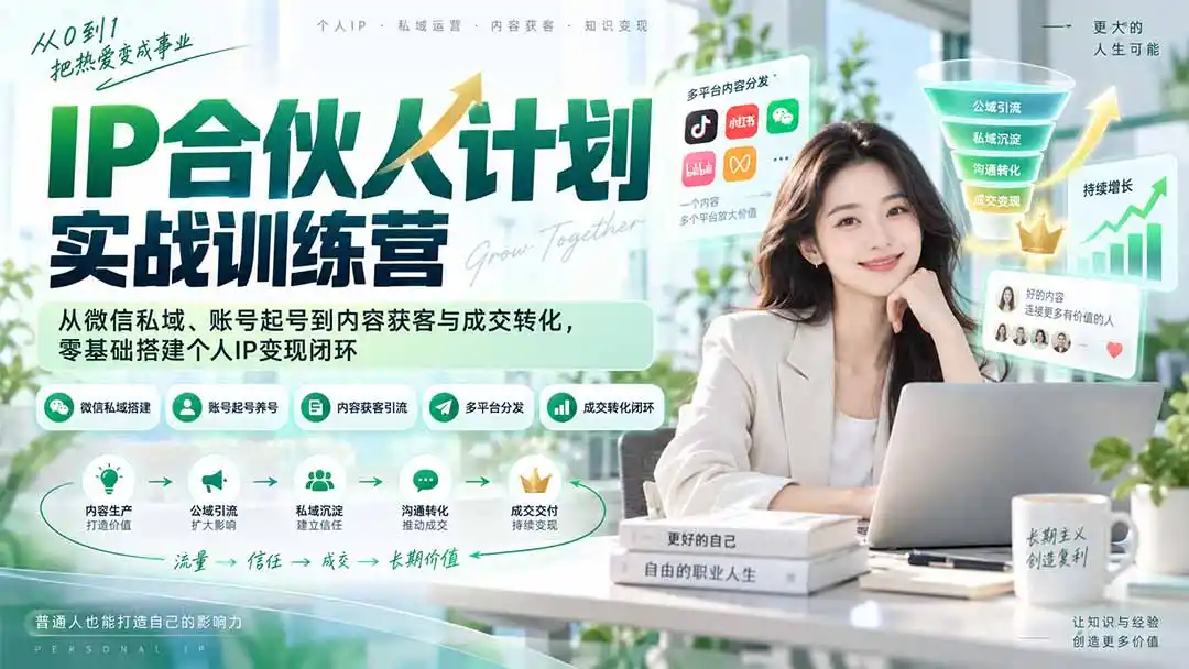 IP合伙人计划实战训练营-更新：从微信私域、账号起号到内容获客与成交转化，零基础搭建个人IP变现闭环-天梦资源网