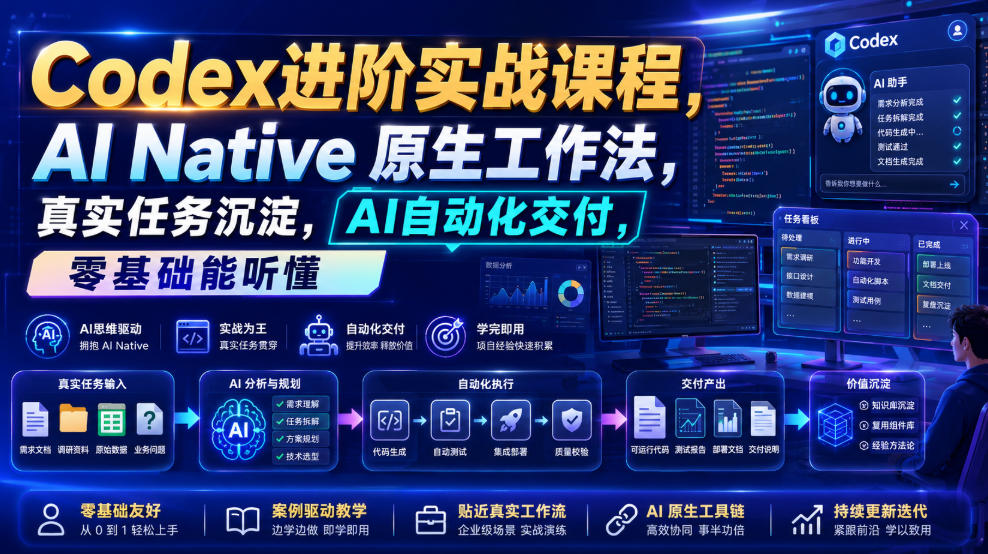 Codex进阶实战课｜AI Native原生工作法，22节真实任务落地，从配置到AI自动化交付全链路教程-天梦资源网