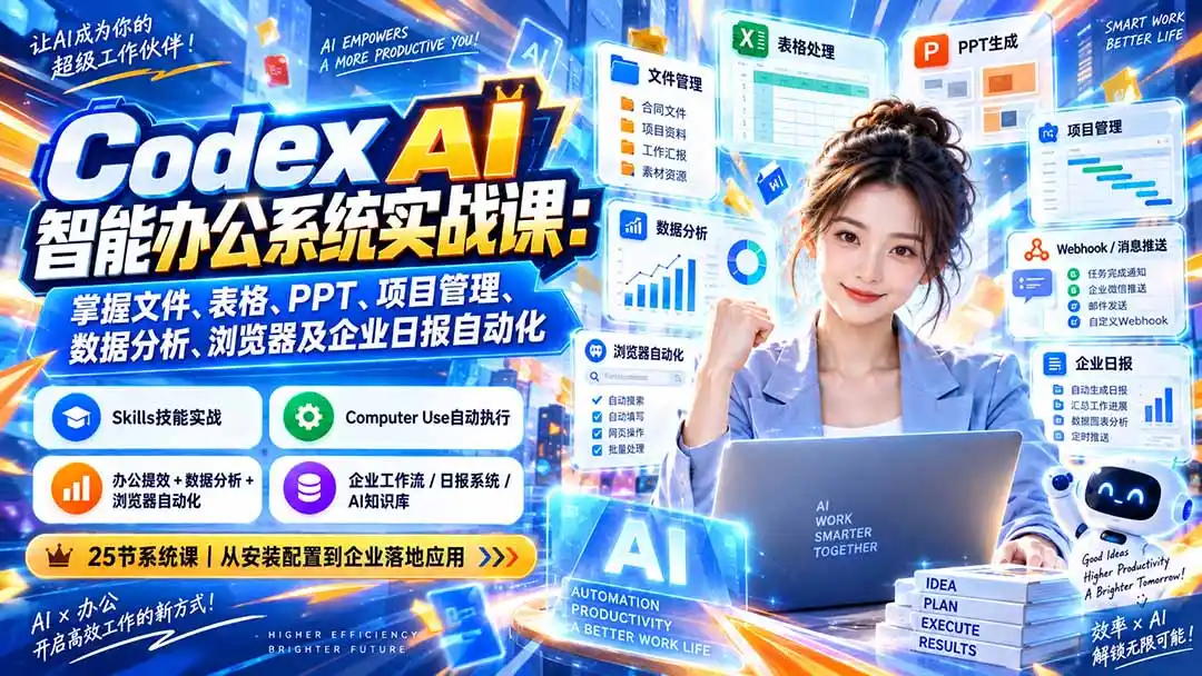 Codex AI智能办公系统实战课：掌握文件、表格、PPT、项目管理、数据分析、浏览器及企业日报自动化-天梦资源网