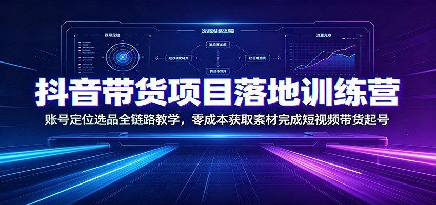 抖音带货项目落地训练营：账号定位选品全链路教学，零成本获取素材完成短视频带货起号-天梦资源网