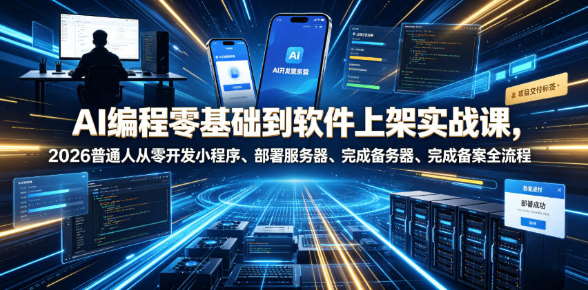 AI编程零基础到软件上架实战课，2026普通人从零开发小程序、部署服务器、完成备案全流程项目落地教程-天梦资源网