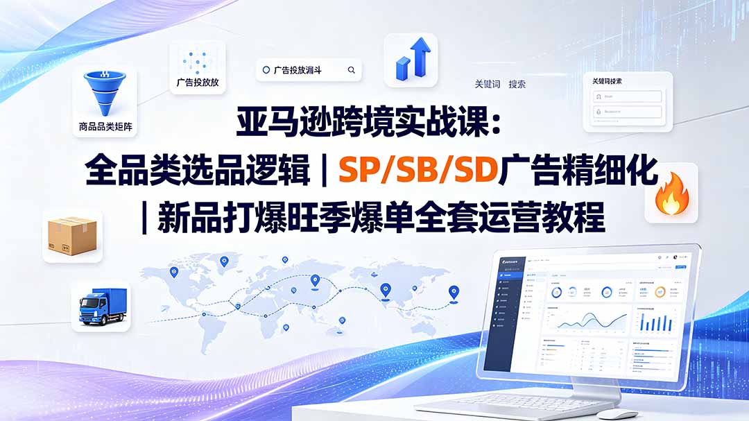 亚马逊跨境实战课-更新8月：全品类选品逻辑｜SP/SB/SD广告精细化｜新品打爆旺季爆单全套运营教程-天梦资源网