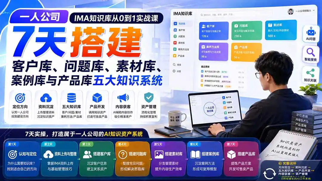 一人公司IMA知识库从0到1实战课：7天搭建客户库、问题库、素材库、案例库与产品库五大知识系统-天梦资源网