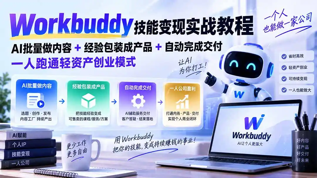 Workbuddy技能变现实战教程：AI批量做内容+经验包装成产品+自动完成交付，一人跑通轻资产创业模式-天梦资源网