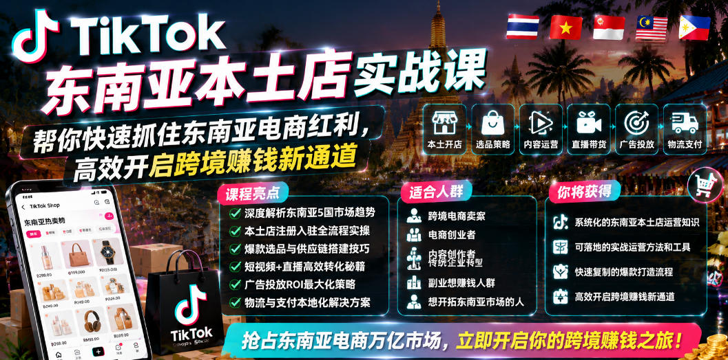 TikTok东南亚本土店实战课，帮你快速抓住东南亚电商红利，高效开启跨境賺钱新通道-天梦资源网