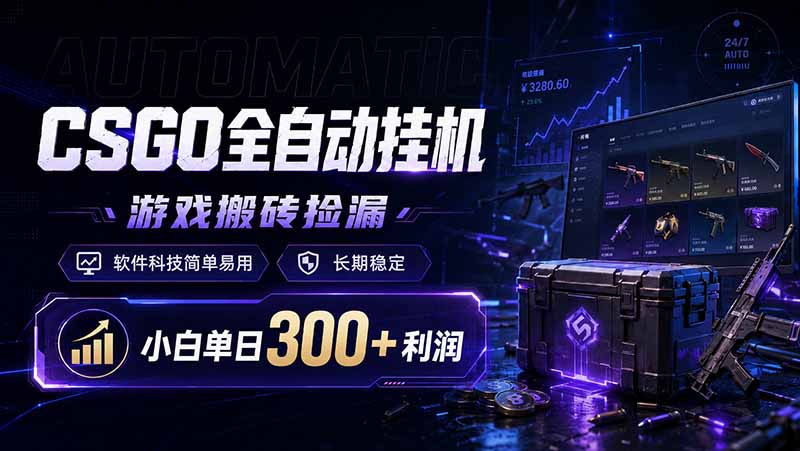 CSGO全自动挂机，游戏搬砖捡漏，软件科技简单易用，长期稳定，小白单日300+利润-天梦资源网