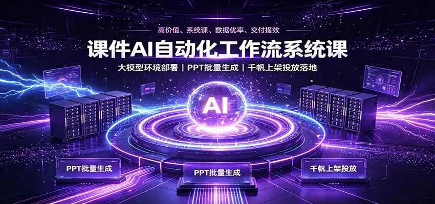 课件AI自动化工作流系统课：大模型环境部署，PPT批量生成，千帆上架投放落地-天梦资源网