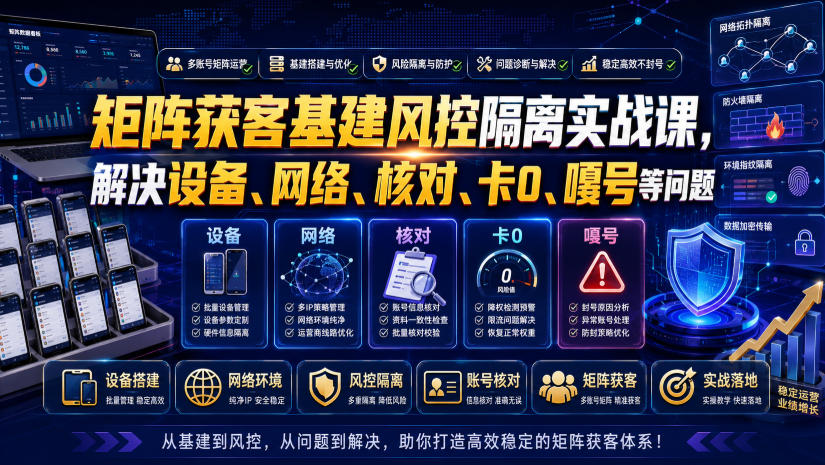 矩阵获客基建风控隔离实战课，解决设备、网络、核对、卡0、嘎号等问题-天梦资源网