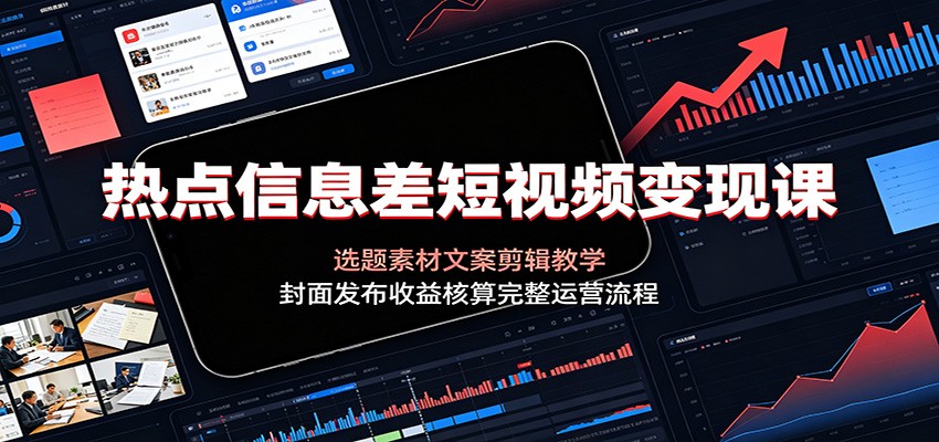 热点信息差短视频变现课：选题素材文案剪辑教学，封面发布收益核算完整运营流程-天梦资源网