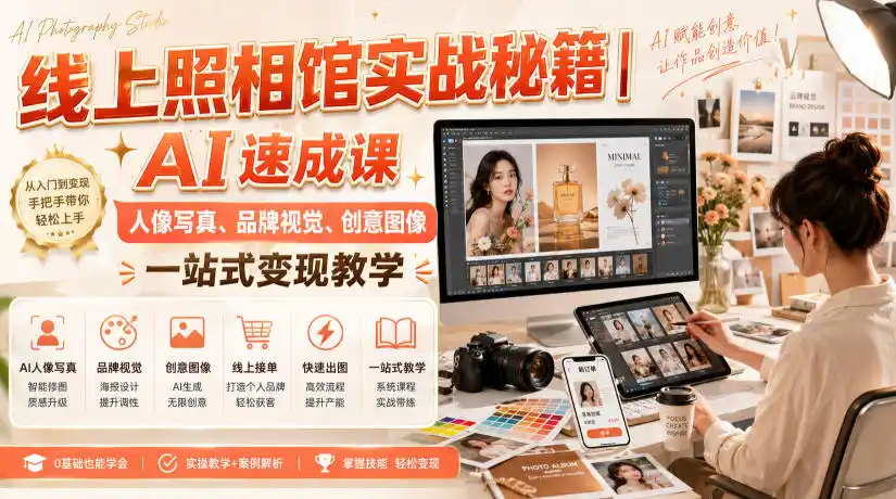 线上照相馆实战秘籍｜AI速成课，人像写真、品牌视觉、创意图像一站式变现教学-天梦资源网