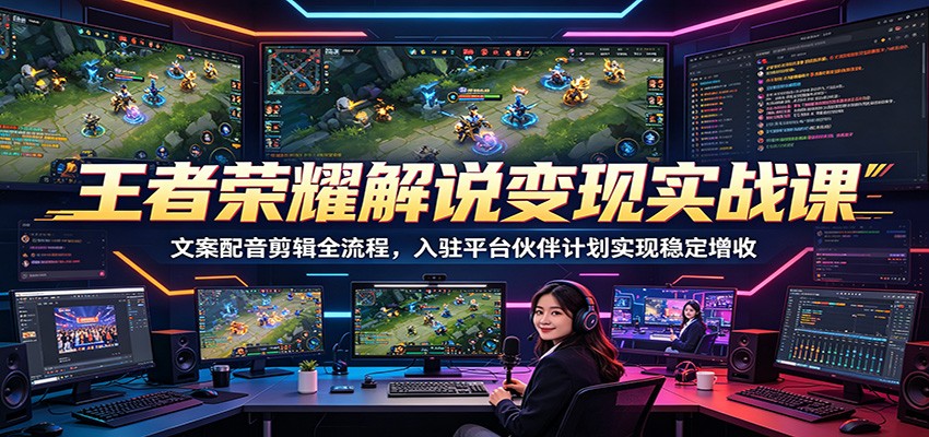 王者荣耀解说变现实战课：文案配音剪辑全流程，入驻平台伙伴计划实现稳定增收-天梦资源网