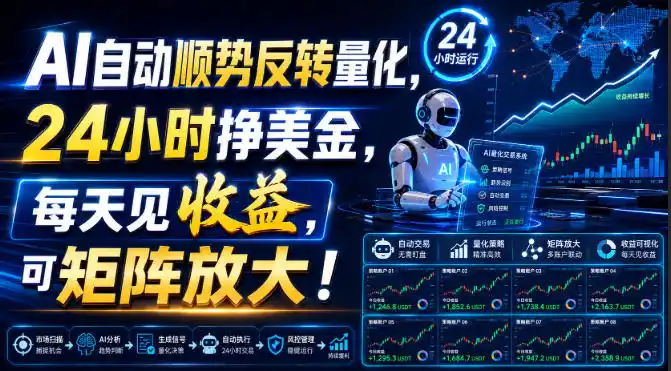 AI自动顺势反转量化，24小时挣美金，每天见收益，可矩阵放大！【揭秘】-天梦资源网