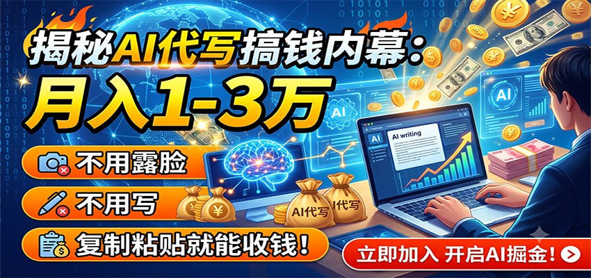 揭秘AI代写搞钱内幕：月入1-3万，不用露脸不用写，复制粘贴就能收钱！-天梦资源网