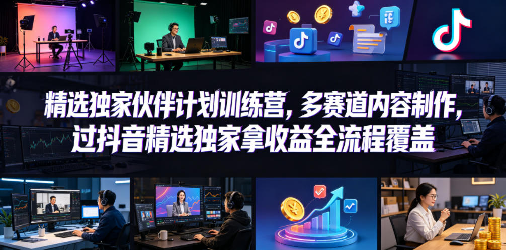 小豁食堂精选独家伙伴计划训练营，多赛道内容制作，过抖音精选独家拿收益全流程覆盖-天梦资源网