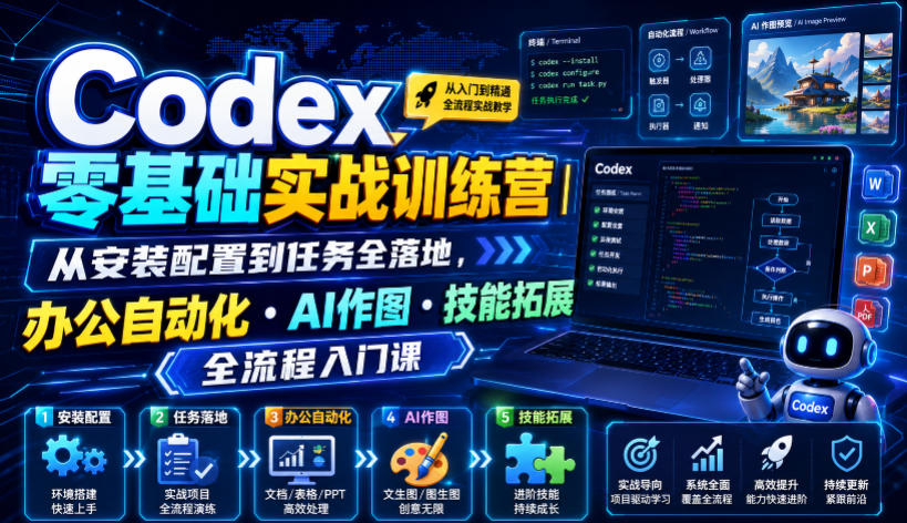 Codex零基础实战训练营｜从安装配置到任务全落地，办公自动化・AI作图・技能拓展全流程入门课-天梦资源网