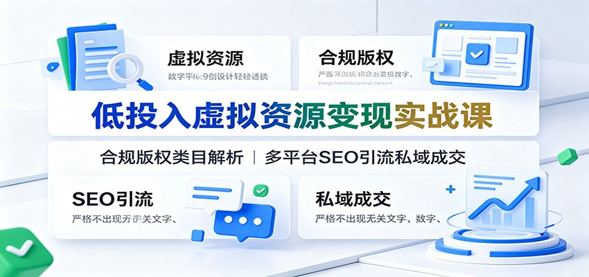 低投入虚拟资源变现实战课：合规版权类目解析，多平台SEO引流私域成交-天梦资源网