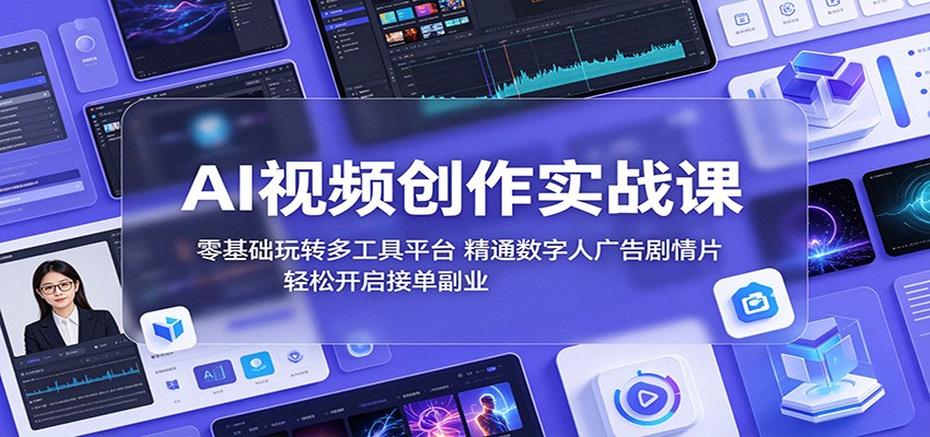 AI视频创作实战课：零基础玩转多工具平台，精通数字人广告、剧情片，轻松开启接单副业-天梦资源网
