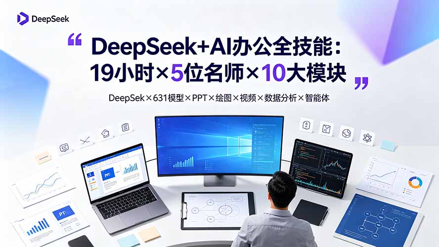 DeepSeek+AI办公全技能：19小时×5位名师×10大模块，DeepSeek×631模型×PPT×绘图×视频×数据分析×智能体-天梦资源网