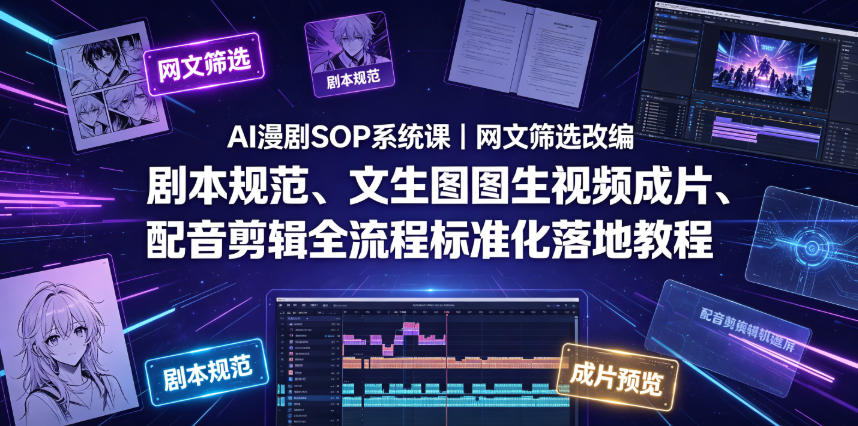 AI漫剧SOP系统课｜网文筛选改编、剧本规范、文生图图生视频成片、配音剪辑全流程标准化落地教程-天梦资源网