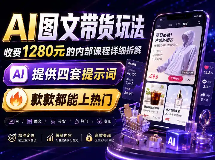AI图文带货内部玩法，1280内部课程对外系统拆解，看完直接上手变现！-天梦资源网