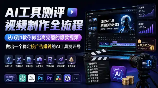 AI工具测评视频制作全流程，从0到1教你做出高完播的爆款视频，做出一个稳定接广告賺钱的AI工具测评号-天梦资源网