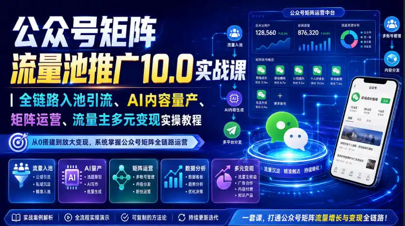 公众号矩阵流量池推广10.0实战课｜全链路入池引流、AI内容量产、矩阵运营、流量主多元变现实操教程-天梦资源网
