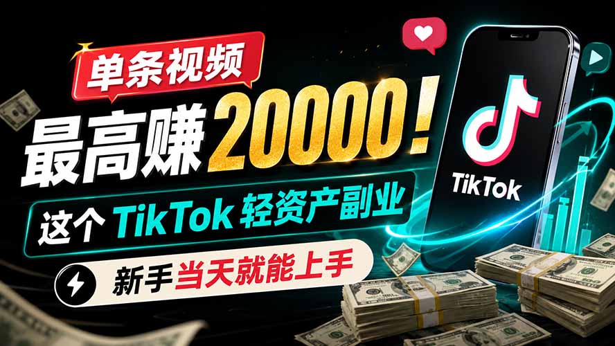 单条视频最高赚 20000！这个 TikTok 轻资产副业，新手当天就能上手-天梦资源网
