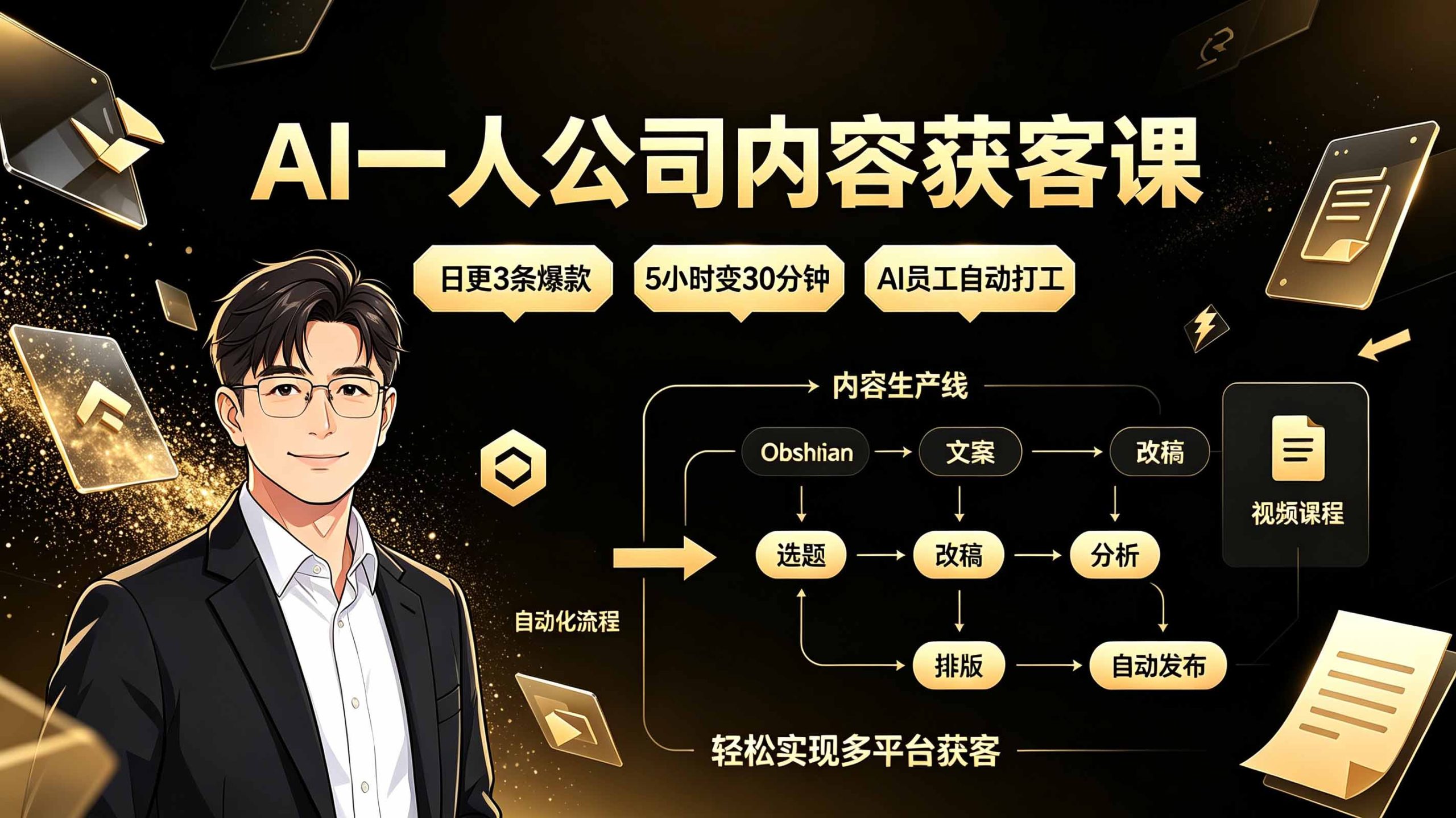 AI一人公司内容获客课：日更3条爆款×5小时变30分钟×AI员工自动打工，轻松实现多平台获客-天梦资源网