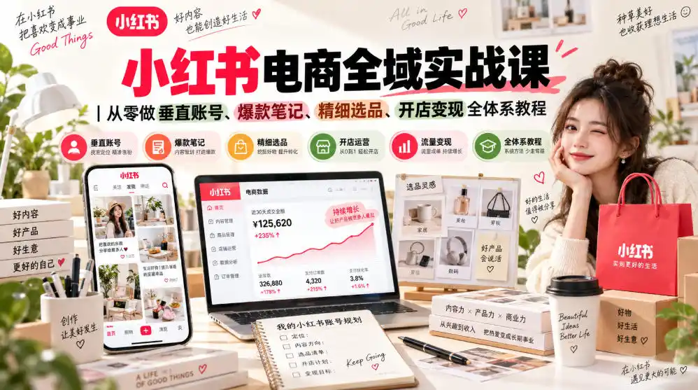 小红书电商全域实战课｜从零做垂直账号、爆款笔记、精细选品、开店变现全体系教程-天梦资源网
