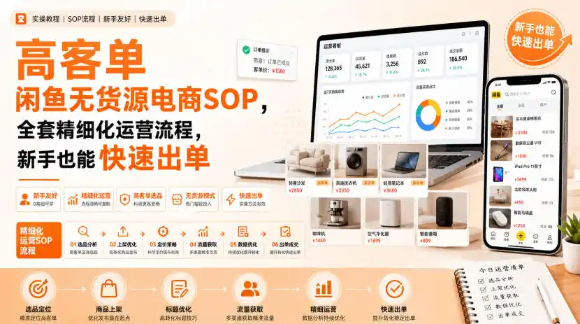 高客单闲鱼无货源电商SOP，全套精细化运营流程，新手也能快速出单-天梦资源网