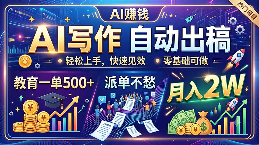 AI写作自动出稿，教育一单500+，派单不愁，月入2W-天梦资源网