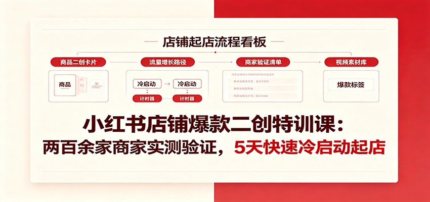 小红书店铺爆款二创特训课：两百余家商家实测验证，5天快速冷启动起店-天梦资源网