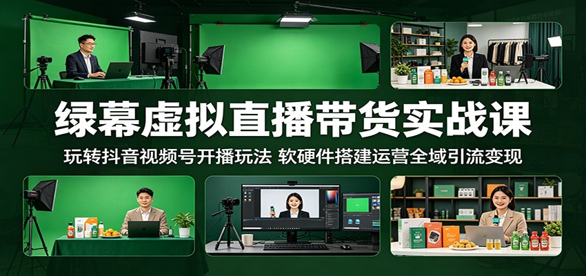 绿幕虚拟直播带货实战课：玩转抖音视频号开播玩法，软硬件搭建运营全域引流变现-天梦资源网