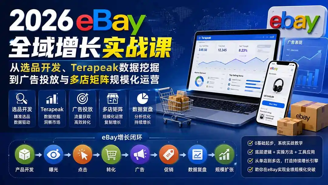 2026-Vincent eBay全域增长实战课-无水印：从选品开发、Terapeak数据挖掘到广告投放与多店矩阵规模化运营-天梦资源网
