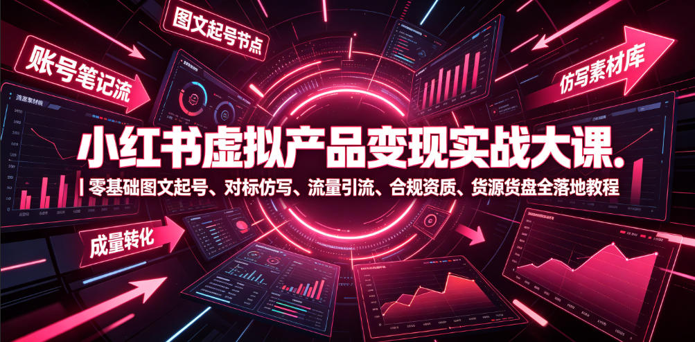 小红书虚拟产品变现实战大课｜零基础图文起号、对标仿写、流量引流、合规资质、货源货盘全落地教程-天梦资源网